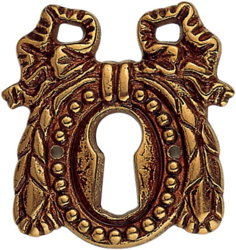 Schlüsselblatt Louis XVI Patiné golden - B 45 x L 44 mm - Messing glänzend - braun patiniert