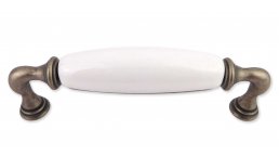Landhausstil Küchengriff Porzellan AMBRA groß weiß silbermatt P1130008-E