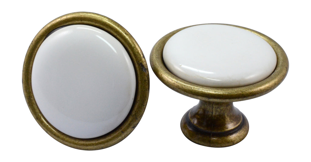 Landhausstil Ø 34mm Porzellanknopf weiß mit Rand Florence