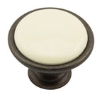 Landhausstil Ø 34mm Porzellanknopf creme mit Rand Country Bronze
