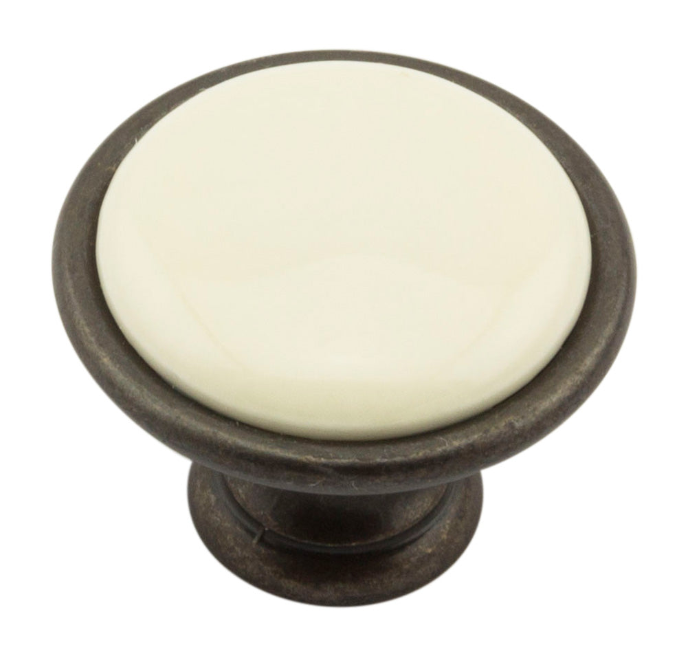 Landhausstil Ø 34mm Porzellanknopf creme mit Rand Country Bronze