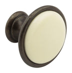 Landhausstil Ø 34mm Porzellanknopf creme mit Rand Country Bronze