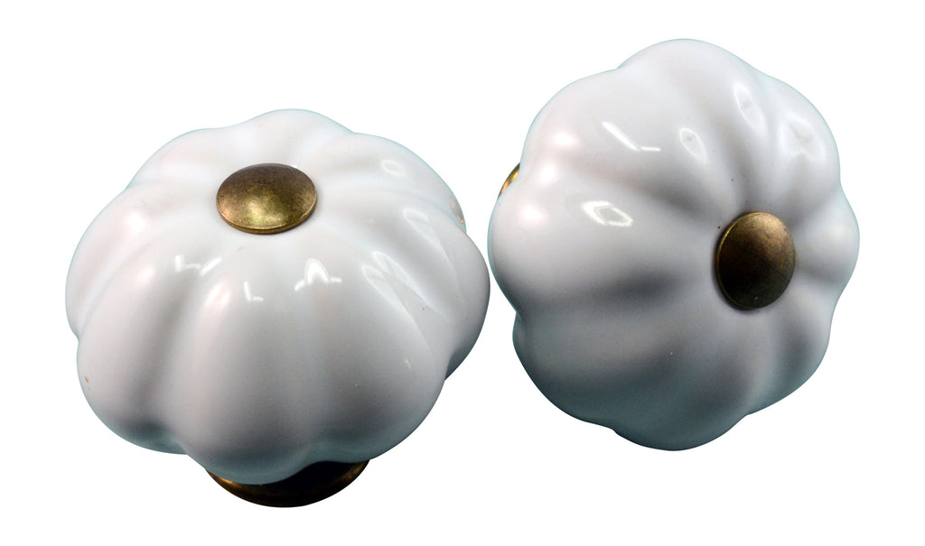 Landhausstil Ø 34mm Porzellanknopf Blüte weiß Messing Florence - groß
