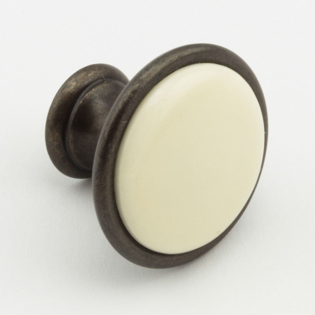 Landhausstil Ø 34mm Porzellanknopf creme mit Rand Country Bronze
