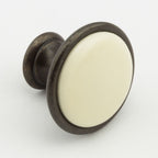 Landhausstil Ø 34mm Porzellanknopf creme mit Rand Country Bronze