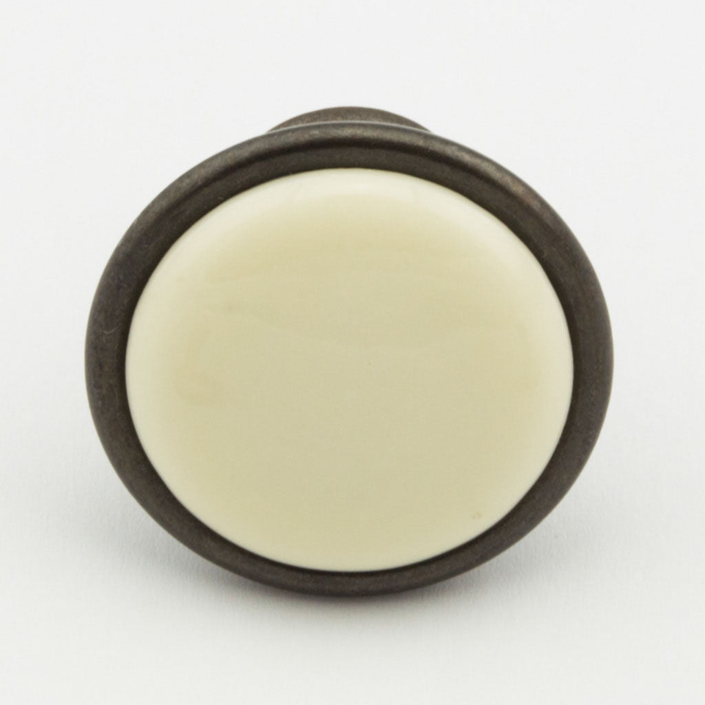 Landhausstil Ø 34mm Porzellanknopf creme mit Rand Country Bronze