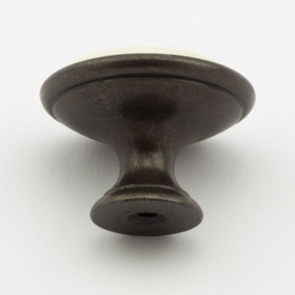 Landhausstil Ø 34mm Porzellanknopf creme mit Rand Country Bronze