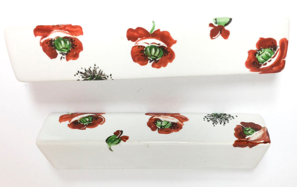 Porzellangriff Mohnblüte 2 Stück handbemalt