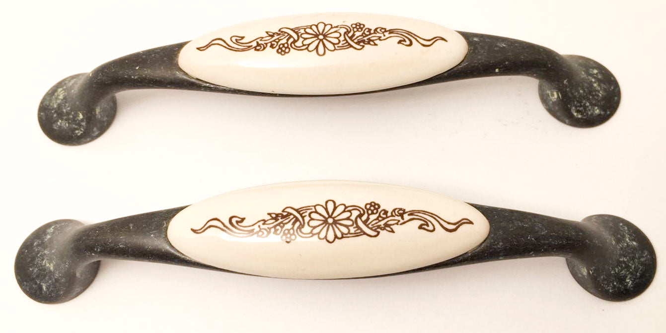 Landhausstil Bogengriffe mit Porzellan-Inlay Avorio