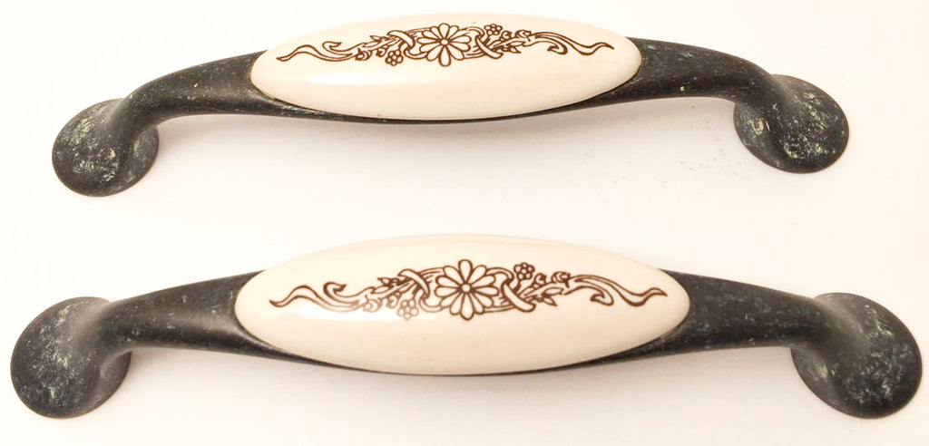 Landhausstil Bogengriffe mit Porzellan-Inlay Avorio