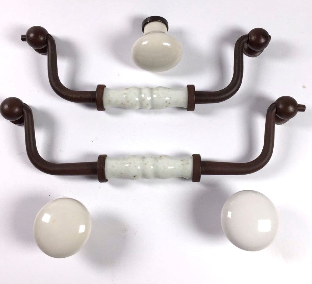 Potpourri Ø 30mm Hängegriff und Knopf Rostfarben/weiß Set 5-teilig