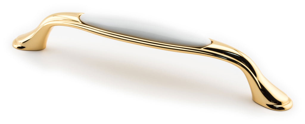 Extra Großer Vintage Küchengriff 160mm Porzellan FORTE weiß Messing poliert