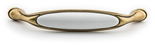 Großer Vintage Küchengriff 128mm Porzellan FORTE creme Messing Florence