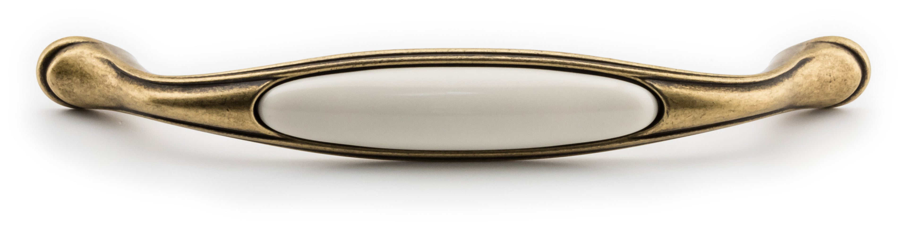 Extra Großer Vintage Küchengriff 160mm Porzellan FORTE creme Messing Florence