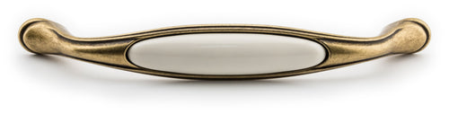 Extra Großer Vintage Küchengriff 160mm Porzellan FORTE creme Messing Florence