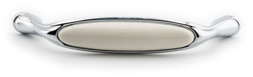 Großer Vintage Küchengriff 128mm Porzellan FORTE creme Chrom poliert