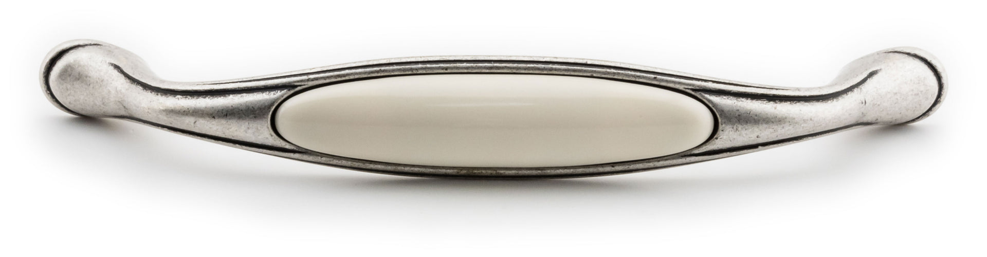 Extra Großer Vintage Küchengriff 160mm Porzellan FORTE creme Silbermatt - 160 mm - Silbermatt E8G