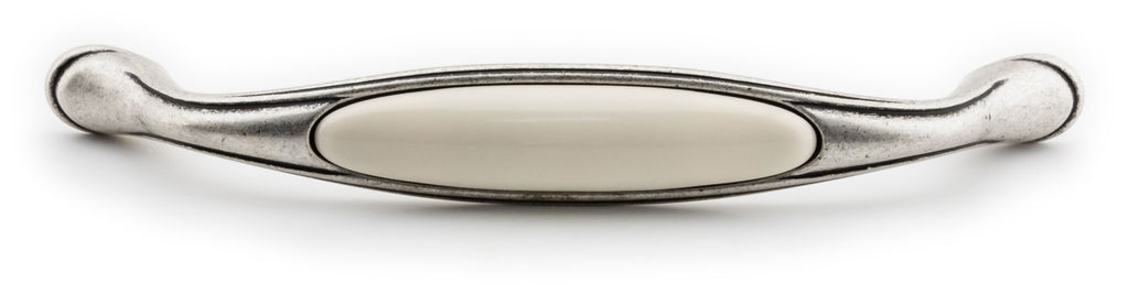 Extra Großer Vintage Küchengriff 160mm Porzellan FORTE creme Silbermatt