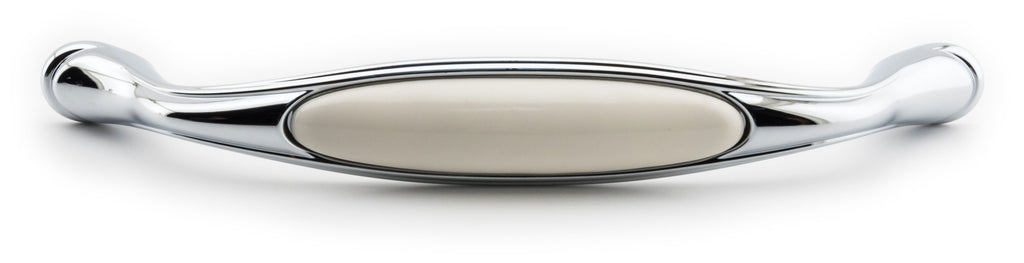 Extra Großer Vintage Küchengriff 160mm Porzellan FORTE creme Chrom poliert