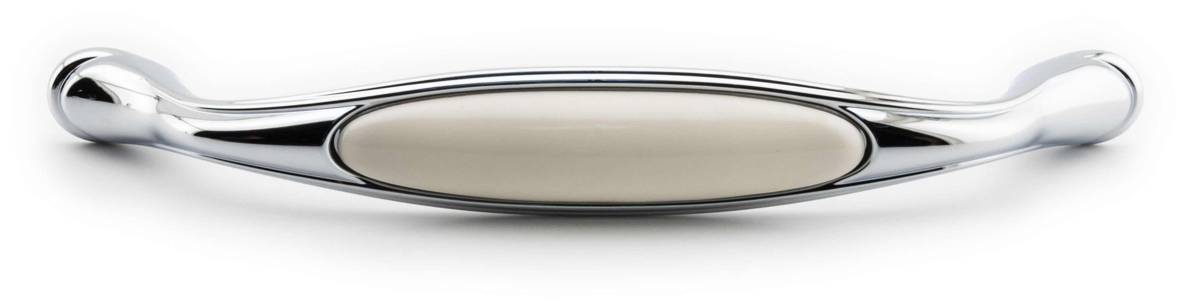 Extra Großer Vintage Küchengriff 160mm Porzellan FORTE creme Chrom poliert