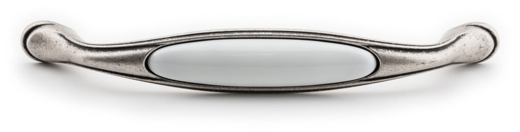 Extra Großer Vintage Küchengriff 160mm Porzellan FORTE weiß Silbermatt