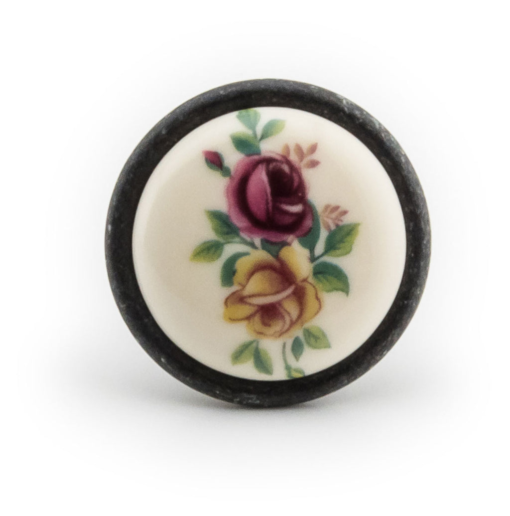 Landhausstil Ø 34mm Porzellanknopf VIOLET mit Rand Avorio