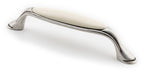 Großer Vintage Küchengriff 128mm Porzellan FORTE creme silbermatt