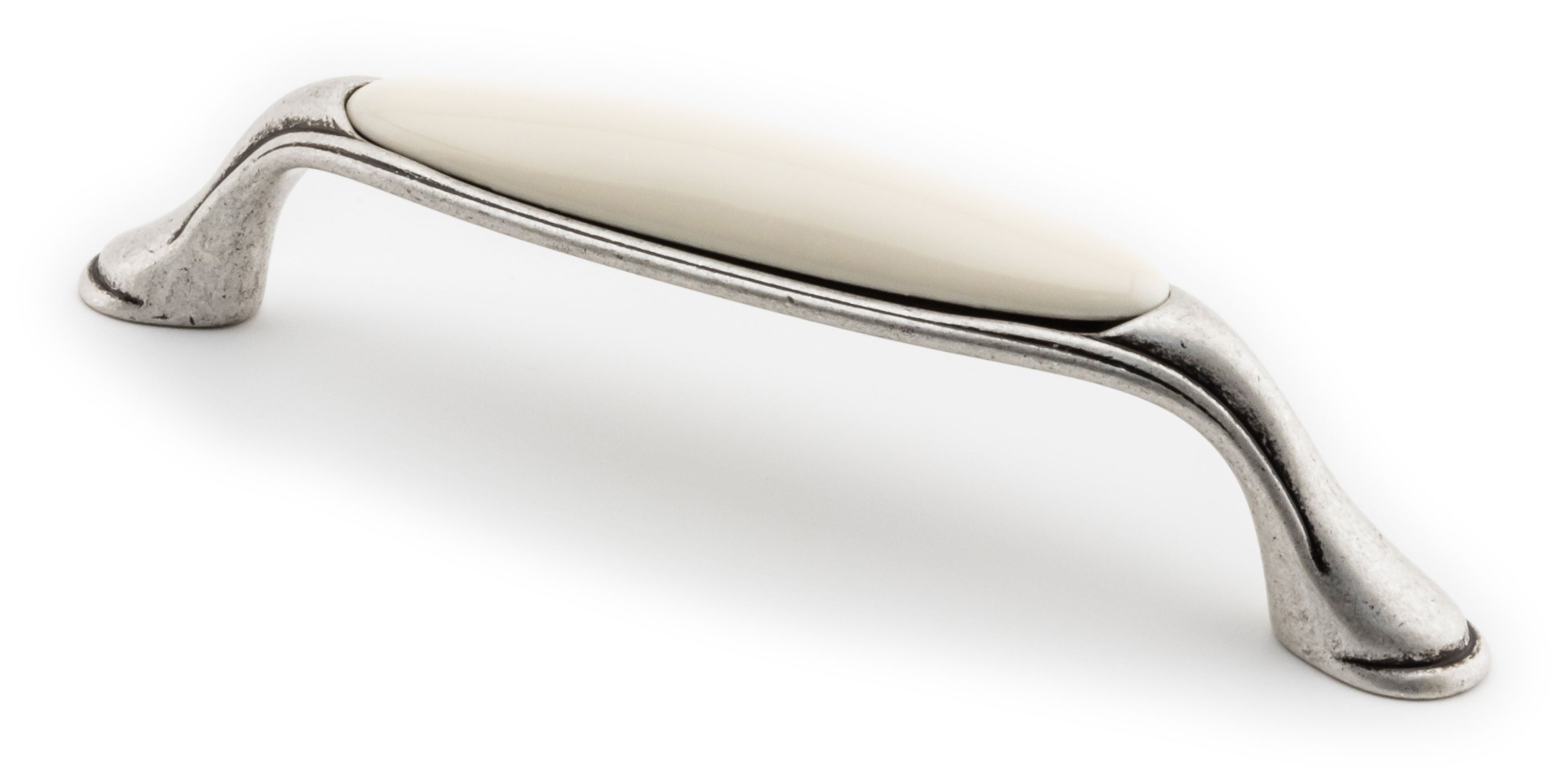 Großer Vintage Küchengriff 128mm Porzellan FORTE creme silbermatt