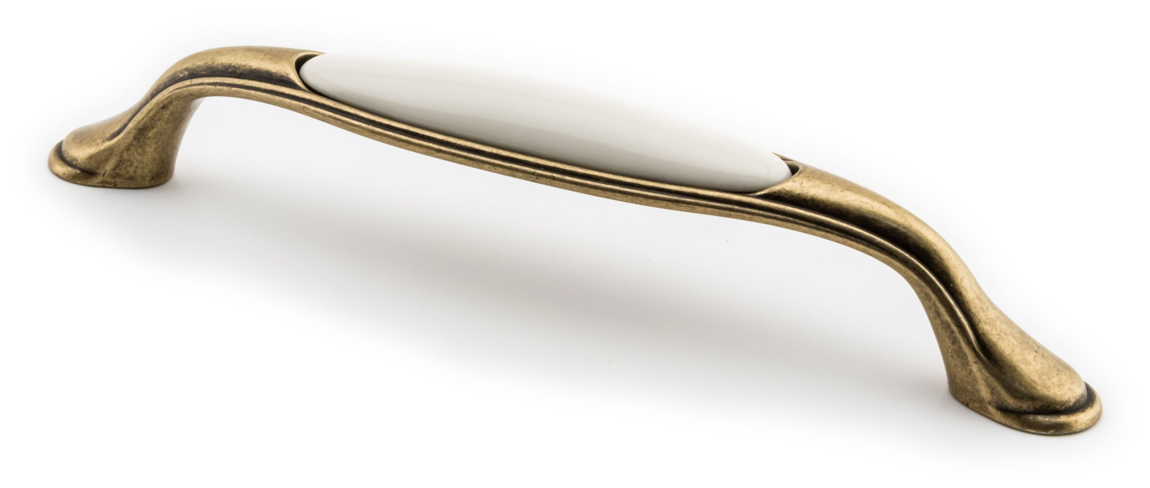 Extra Großer Vintage Küchengriff 160mm Porzellan FORTE creme Messing Florence