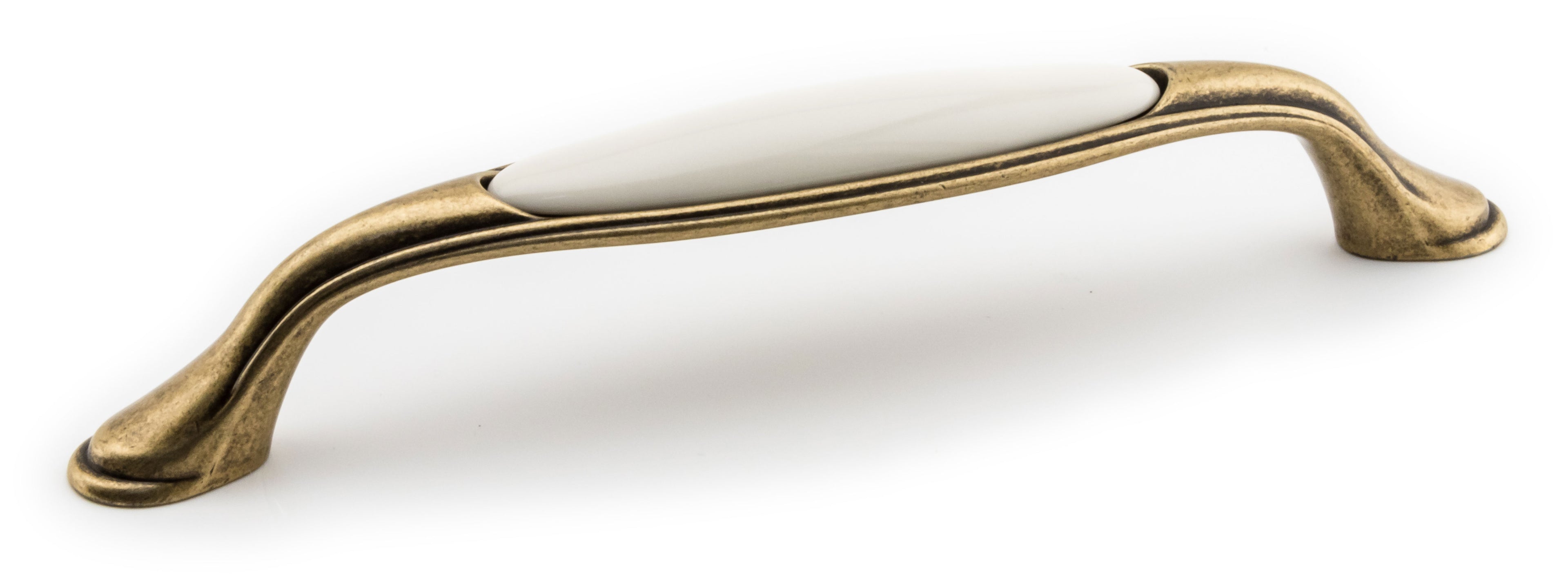 Extra Großer Vintage Küchengriff 160mm Porzellan FORTE creme Messing Florence