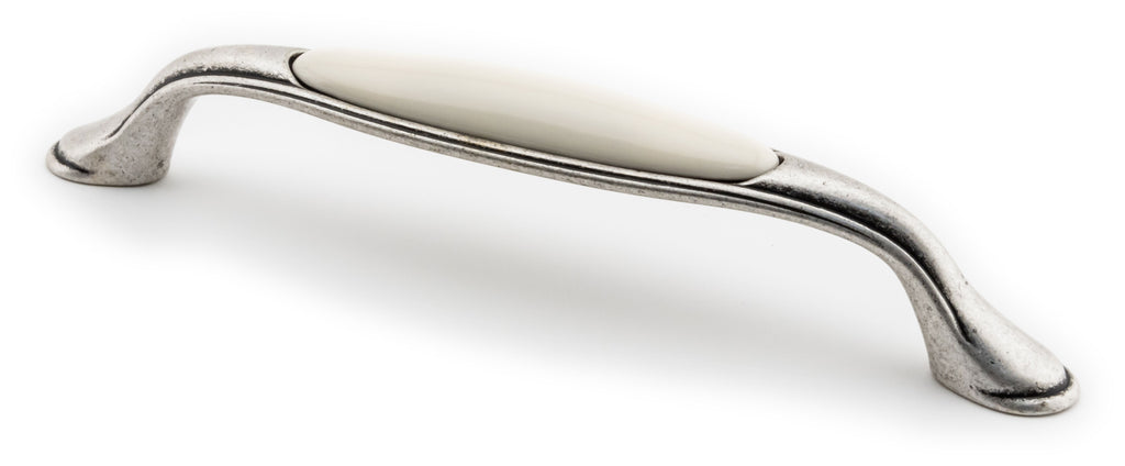 Extra Großer Vintage Küchengriff 160mm Porzellan FORTE creme Silbermatt