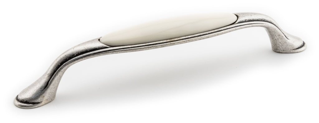 Extra Großer Vintage Küchengriff 160mm Porzellan FORTE creme Silbermatt