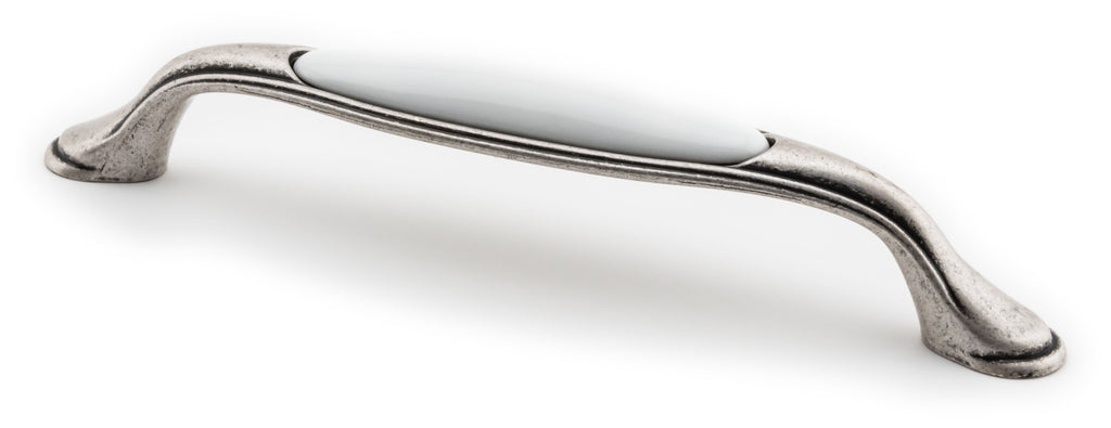 Extra Großer Vintage Küchengriff 160mm Porzellan FORTE weiß Silbermatt