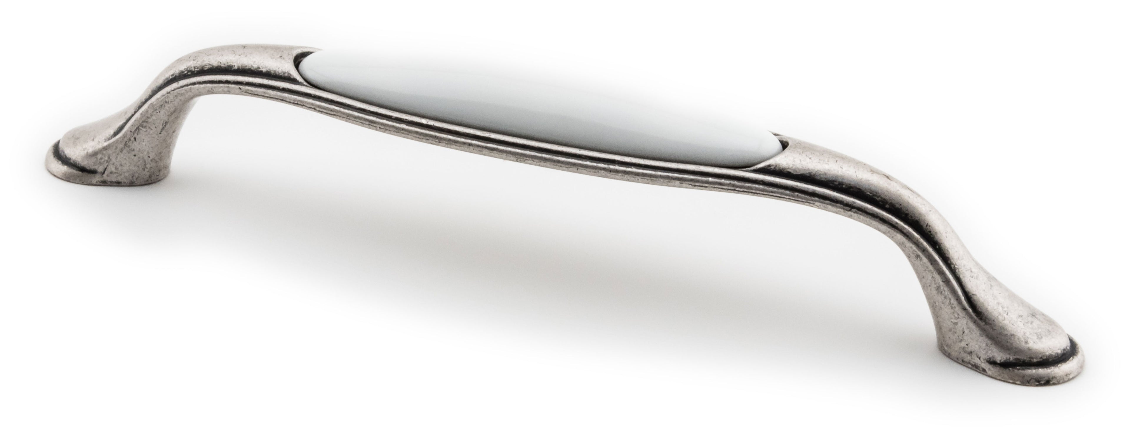 Extra Großer Vintage Küchengriff 160mm Porzellan FORTE weiß Silbermatt