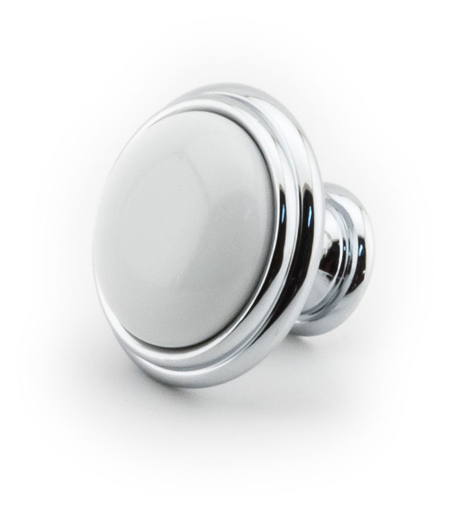 Porzellanknopf Ø 30mm FORTE weiß klein Chrom poliert