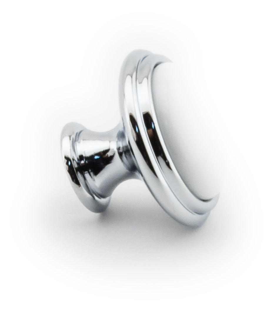 Porzellanknopf Ø 30mm FORTE weiß klein Chrom poliert
