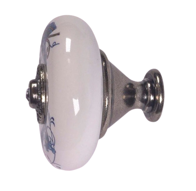 Landhausstil Ø 38mm Porzellanknopf mit Strassstein altsilbern