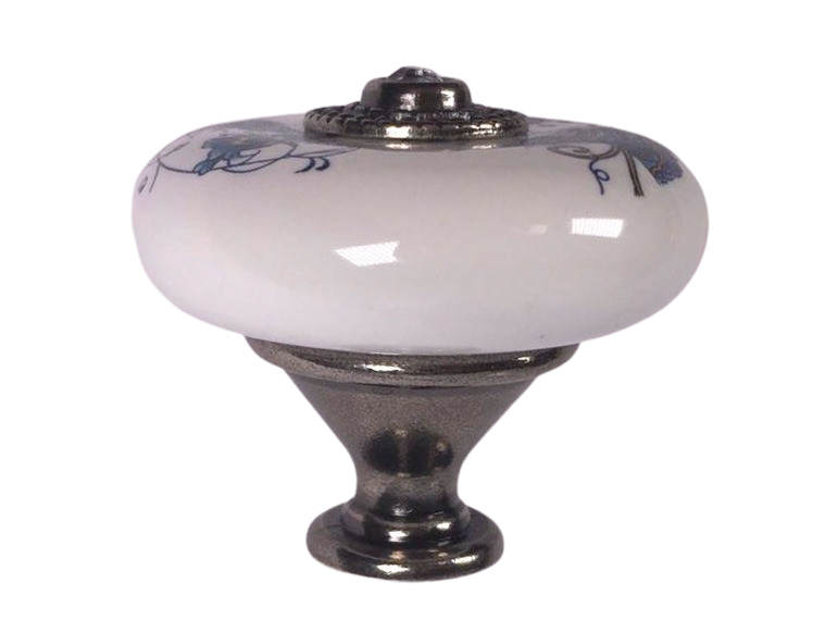 Landhausstil Ø 38mm Porzellanknopf mit Strassstein altsilbern