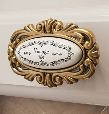 Möbelknauf SANTI mit Porzellan-Inlay Vintage golden