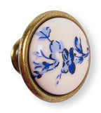 Landhausstil Ø 34mm Porzellanknopf creme/ blau Florence
