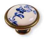 Landhausstil Ø 34mm Porzellanknopf creme/ blau Florence