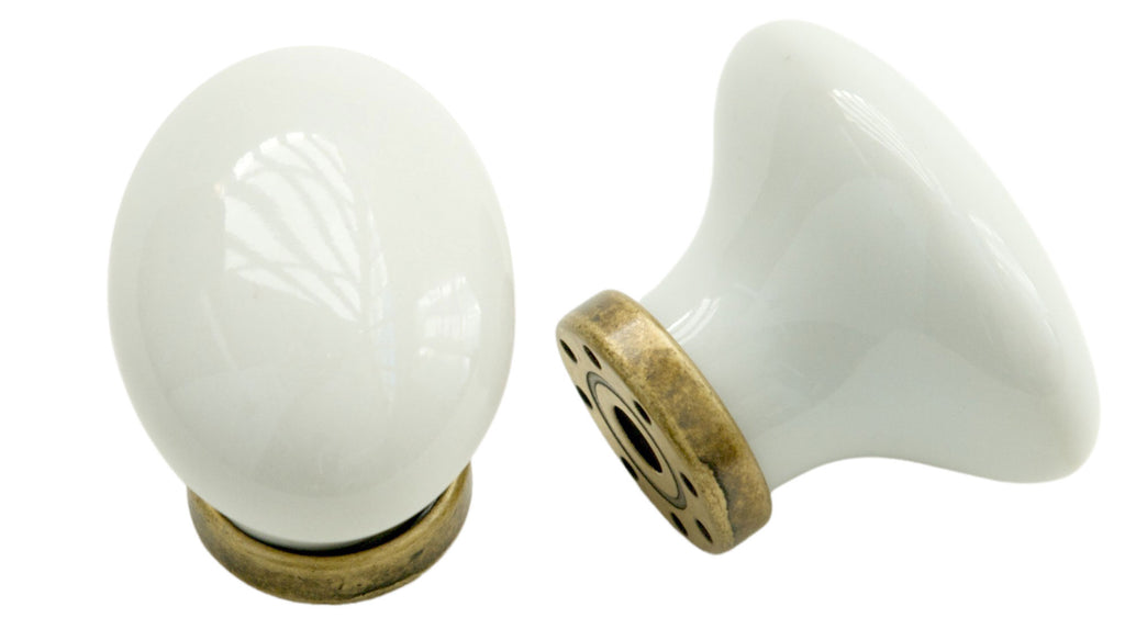 Porzellanknopf oval weiß