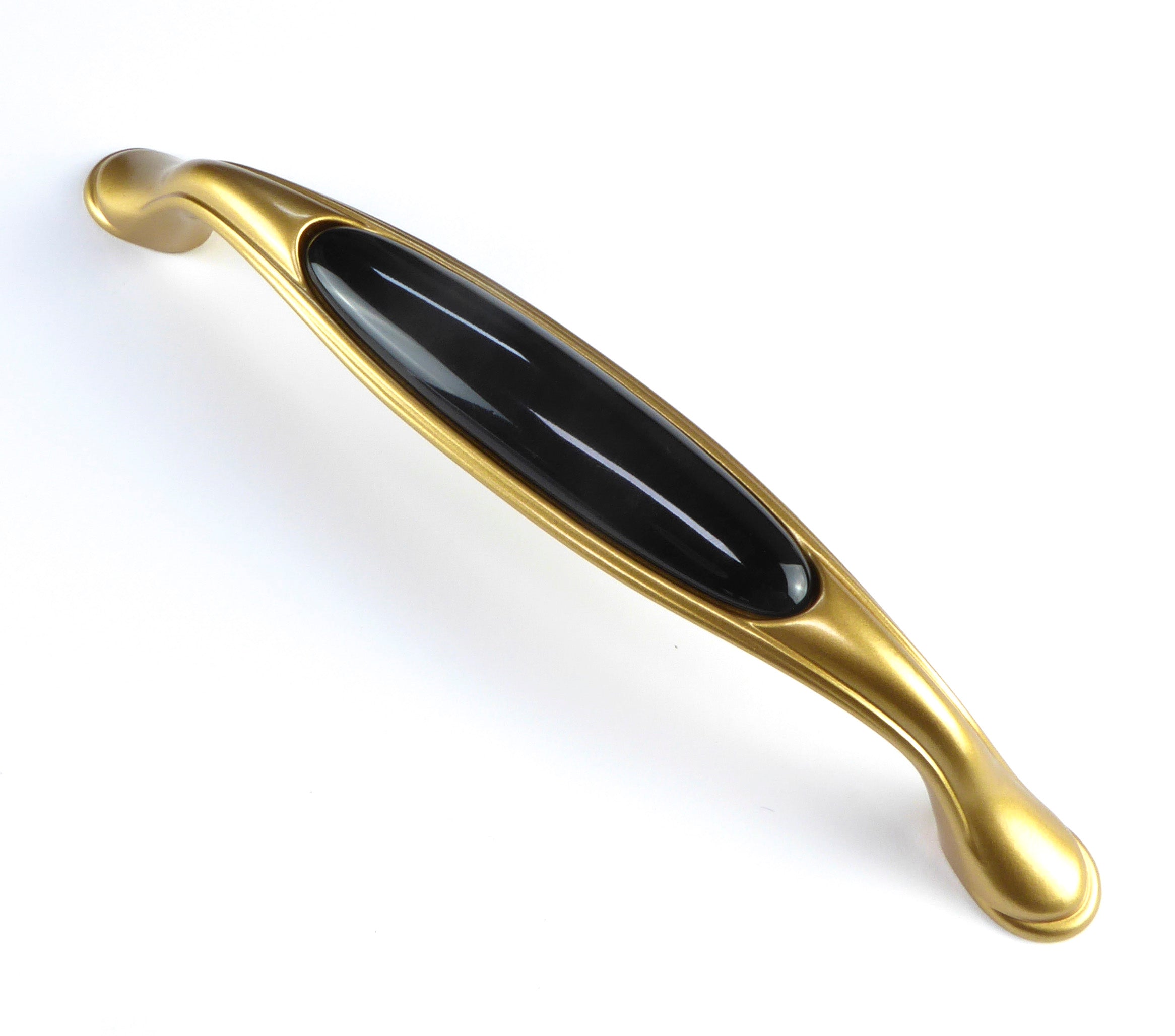 Extra Großer Vintage Küchengriff 160mm Porzellan FORTE schwarz - goldfarben satiniert