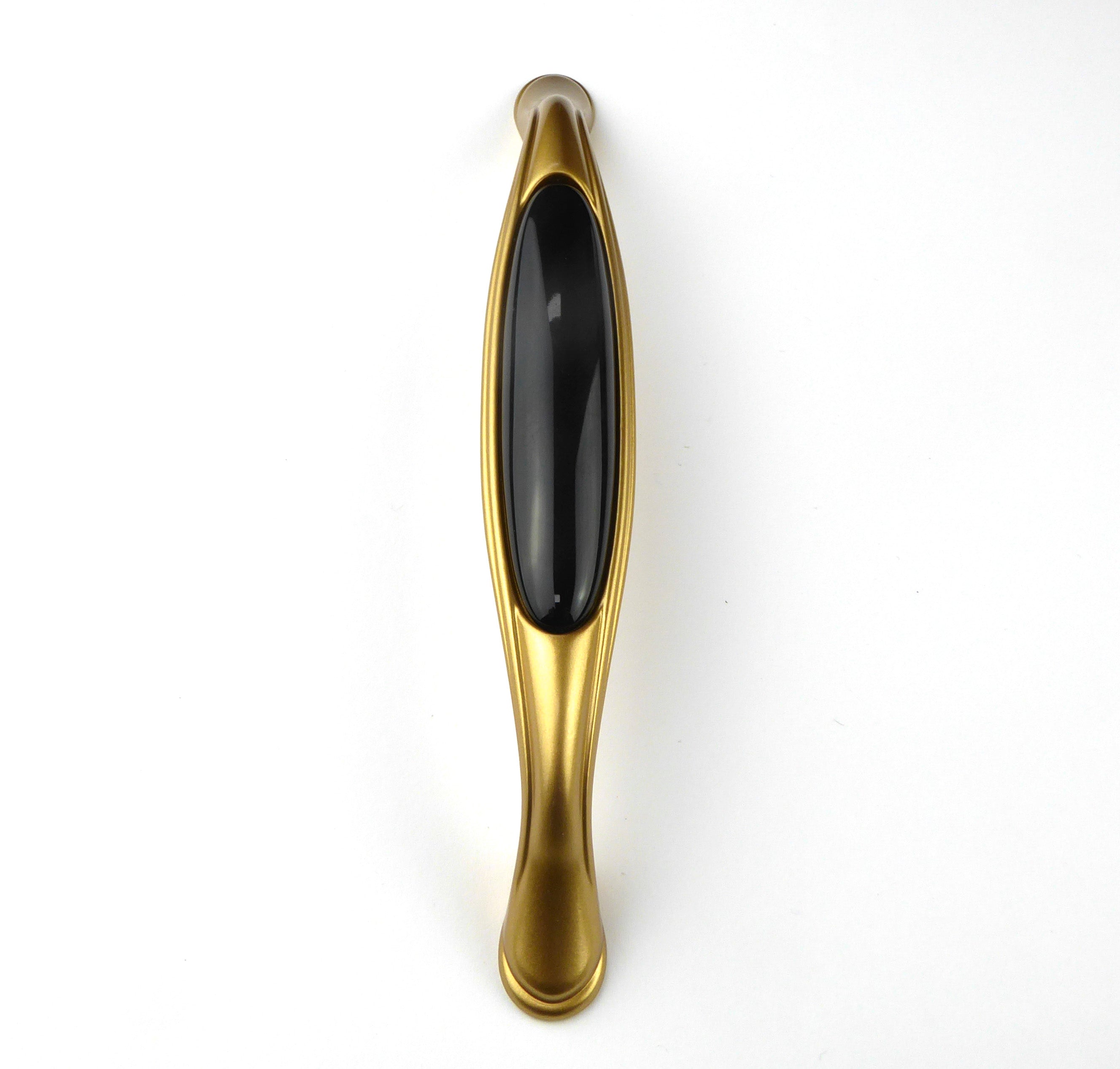 Extra Großer Vintage Küchengriff 160mm Porzellan FORTE schwarz - goldfarben satiniert
