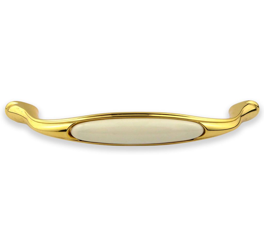 Edler Vintage Küchengriff 160mm Porzellan FORTE creme Messing poliert