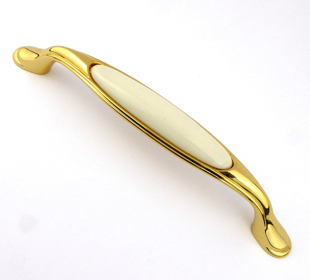 Edler Vintage Küchengriff 160mm Porzellan FORTE creme Messing poliert