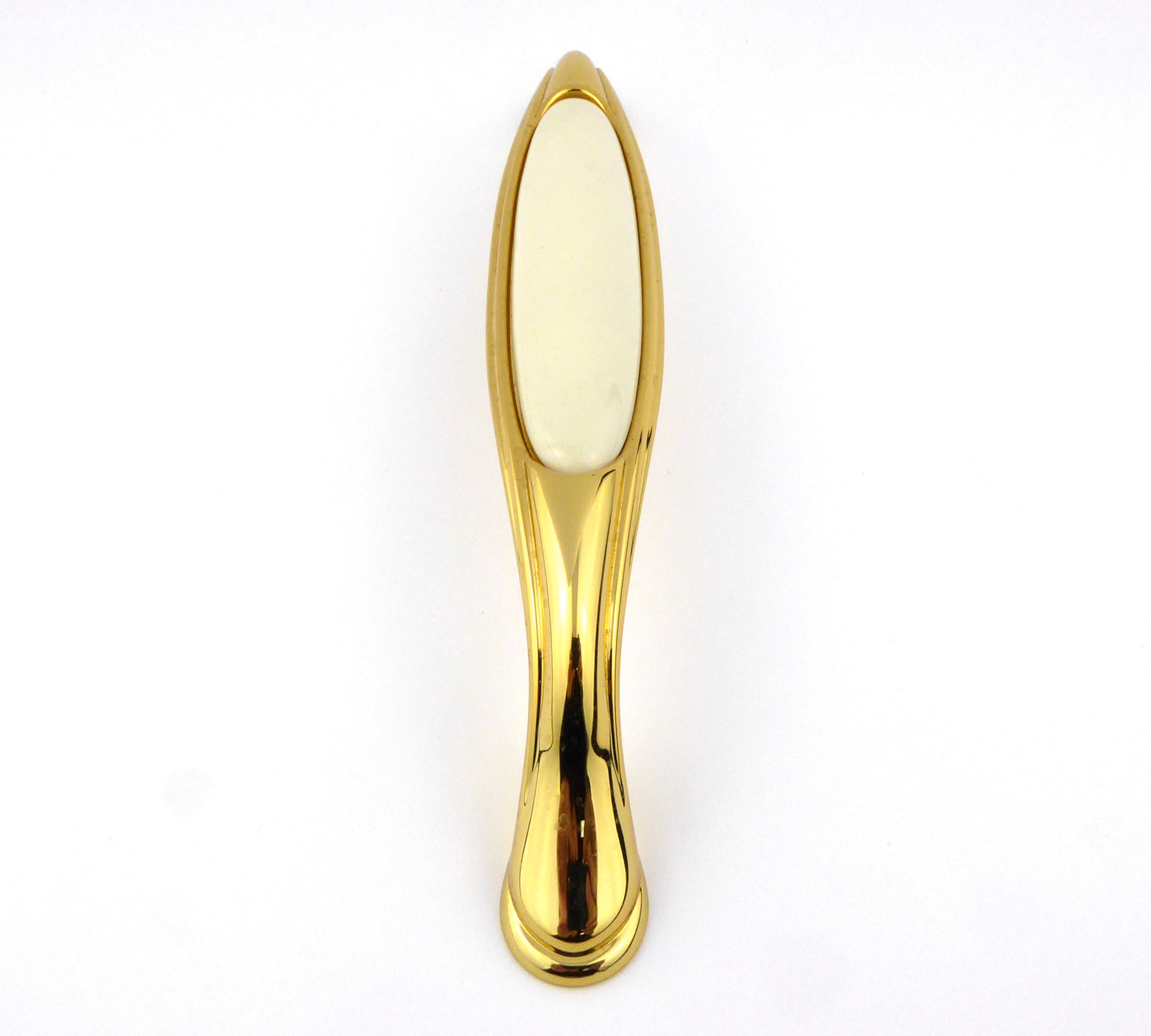 Edler Vintage Küchengriff 160mm Porzellan FORTE creme Messing poliert