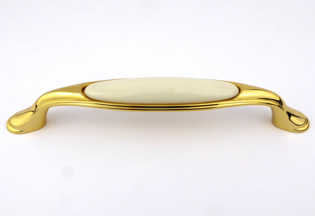 Edler Vintage Küchengriff 160mm Porzellan FORTE creme Messing poliert