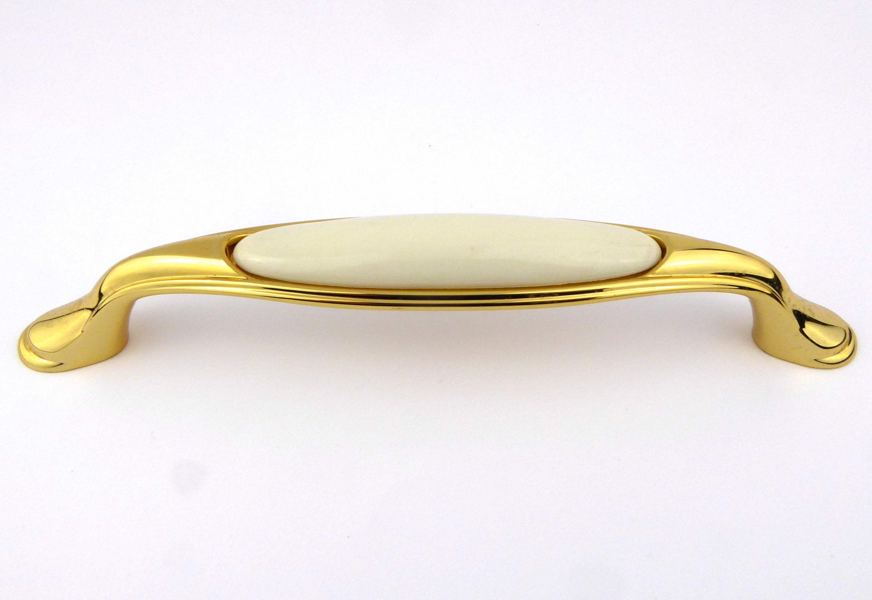 Edler Vintage Küchengriff 160mm Porzellan FORTE creme Messing poliert
