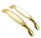Edler Vintage Küchengriff 160mm Porzellan FORTE creme Messing poliert